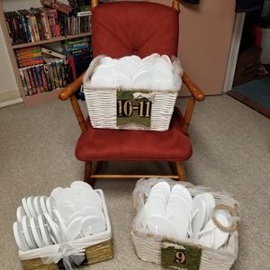 Wedding flip flops. Custom labeled basket.